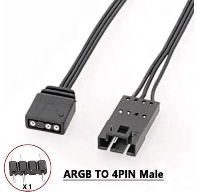 Main image of 5V 3-Pin ARGB to 4-Pin RGB Male Adapter Cable Type B Compatible with Corsair HD LL120 LL140 QL Series Fans, 0.8 Feet Female to Male LED Converter Cord