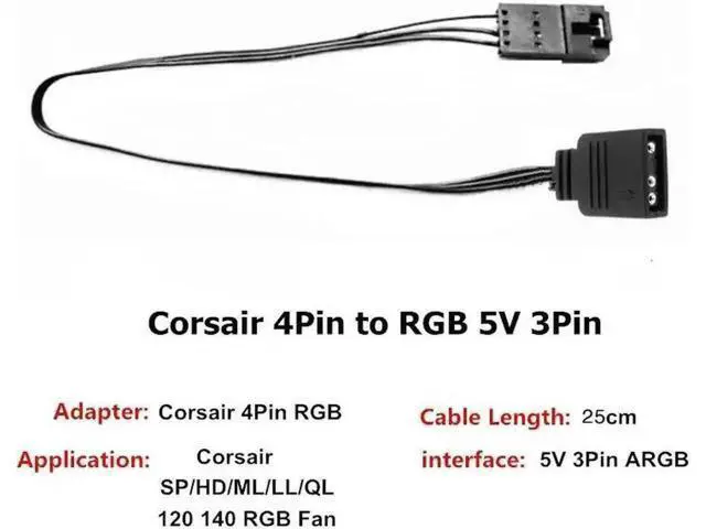 Alt view image 2 of 2 - 5V 3-Pin ARGB to 4-Pin RGB Male Adapter Cable Type B Compatible with Corsair HD LL120 LL140 QL Series Fans, 0.8 Feet Female to Male LED Converter Cord