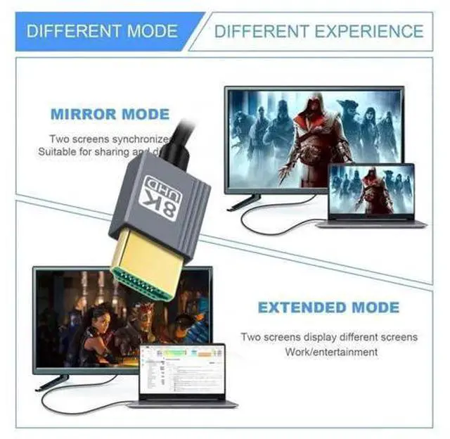 Alt view image 7 of 7 - Upward 90 Degree Stretch Coiled HDMI 2.1 Male to Male Cable, Supports 8K@60Hz for HDTV, PC, Laptops & Monitors