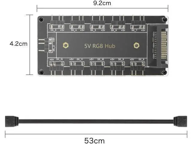 Alt view image 5 of 7 - 10-Port 3Pin 5V RGB LED Splitter Hub with 50CM Extension Cable