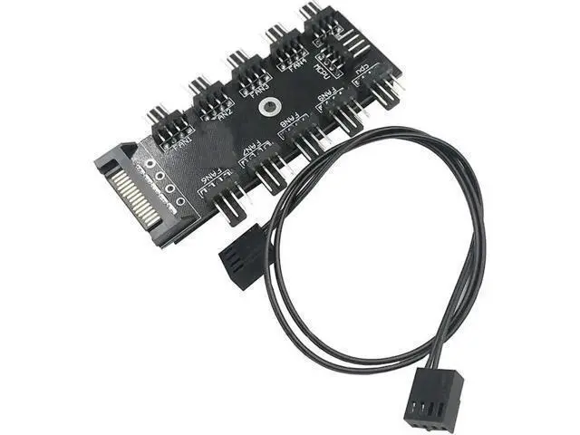 Alt view image 3 of 4 - 2 Pack 10-Port 4-Pin PWM Fan Hub, SATA Powered Fan Splitter Adapter, Supports 3Pin/4Pin PC Case & CPU Fans with PWM Speed Regulation