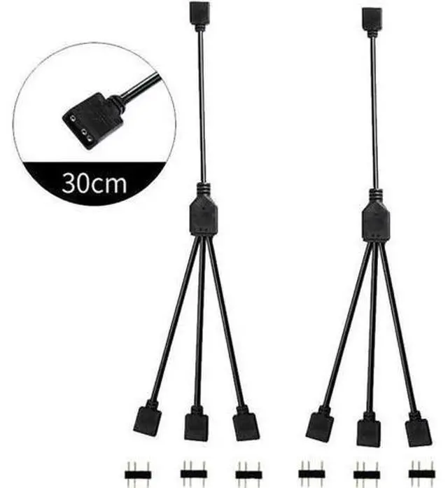 Main image of 2 Pack 1 Foot 5V 3-Pin RGB Splitter Cable, 1 Female to 3 Female RBW LED Strip Extension Cord, 3-Port AURA RGB Lighting Hub with Gender Changer Adapter