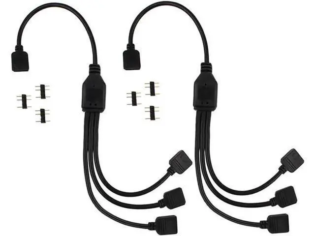 Alt view image 5 of 5 - 2 Pack 1 Foot 5V 3-Pin RGB Splitter Cable, 1 Female to 3 Female RBW LED Strip Extension Cord, 3-Port AURA RGB Lighting Hub with Gender Changer Adapter