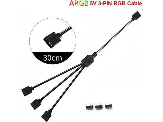 Alt view image 4 of 5 - 2 Pack 1 Foot 5V 3-Pin RGB Splitter Cable, 1 Female to 3 Female RBW LED Strip Extension Cord, 3-Port AURA RGB Lighting Hub with Gender Changer Adapter
