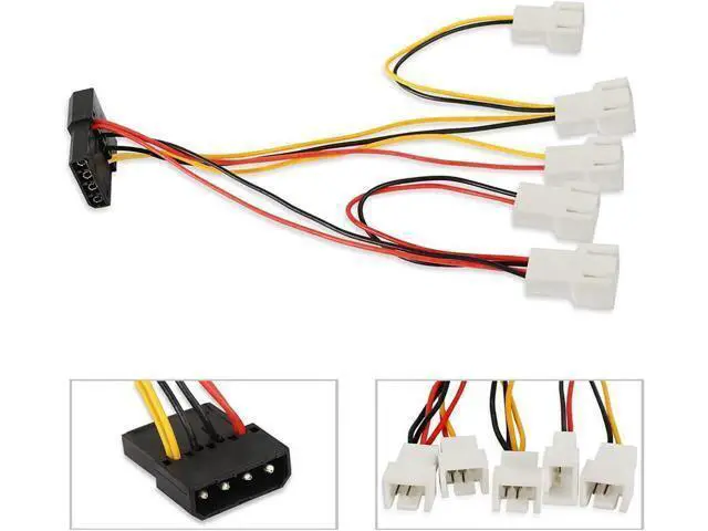 Alt view image 2 of 7 - 4-Pin Molex Pass-Through to 5 x 3-Pin PC Fan Splitter Cable, Supports 12V/7V/5V Voltage Regulation for Case & CPU Cooling Fans