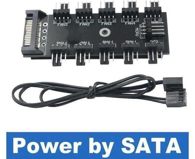 Alt view image 4 of 4 - 2 Pack 10-Port 4-Pin PWM Fan Hub, SATA Powered Fan Splitter Adapter, Supports 3Pin/4Pin PC Case & CPU Fans with PWM Speed Regulation