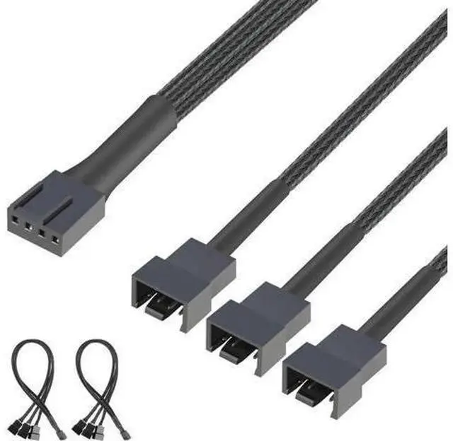 Main image of 2 Pack 12.8 Inch 4 Pin PWM Fan Splitter Cable, 1-to-Many Fan Extension Cord Compatible with 3Pin & 4Pin PC Case Cooling Fans & Motherboard Headers