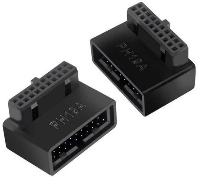 Main image of 2-Pack Overmolded 90-Degree Angled USB 3.0 19/20Pin Male to Female Motherboard Internal Header Adapter, Front Panel Gender Changer