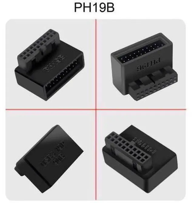 Alt view image 3 of 7 - 2-Pack Overmolded 90-Degree Angled USB 3.0 19/20Pin Male to Female Motherboard Internal Header Adapter, Front Panel Gender Changer