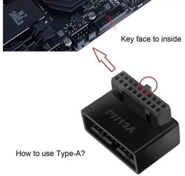 Alt view image 5 of 7 - 2-Pack Overmolded 90-Degree Angled USB 3.0 19/20Pin Male to Female Motherboard Internal Header Adapter, Front Panel Gender Changer