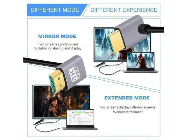 Alt view image 7 of 7 - 50cm Ultra Thin Up 90 Degree to Up 90 Degree HDMI 2.1 Cable, Super Flexible Slim Type-A Male to Male Cord, Support 8K & 4K for PC and HDTV