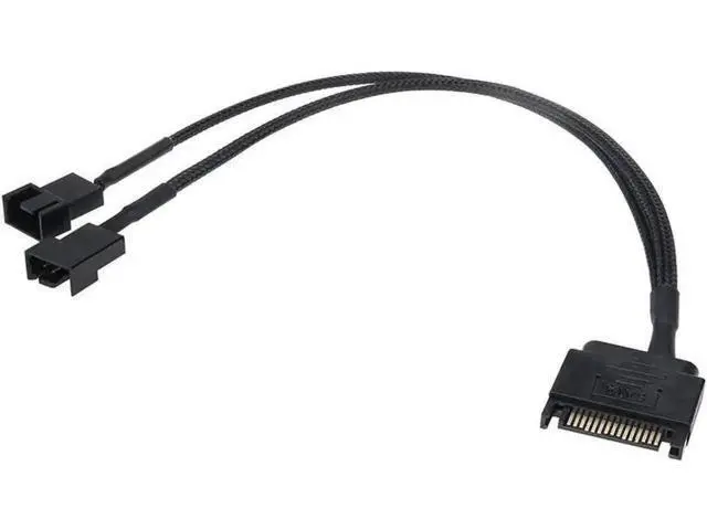 Alt view image 2 of 5 - 10 Inch Black Sleeved 15Pin SATA to Dual 3Pin/4Pin PWM Fan Y Splitter Cable, SATA Power to 2 PC Case Cooling Fans Adapter Cord