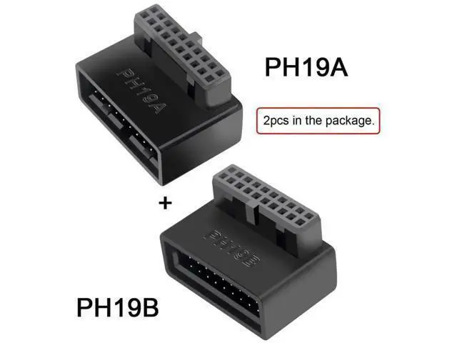 Alt view image 7 of 7 - 2-Pack Overmolded 90-Degree Angled USB 3.0 19/20Pin Male to Female Motherboard Internal Header Adapter, Front Panel Gender Changer