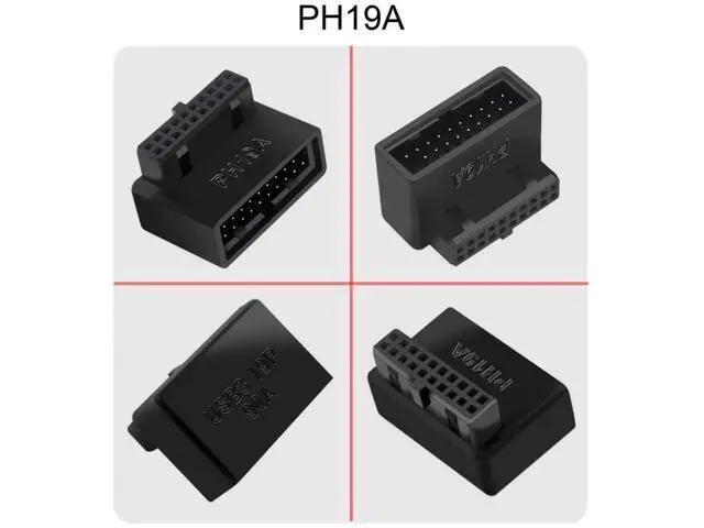 Alt view image 6 of 7 - 2-Pack Overmolded 90-Degree Angled USB 3.0 19/20Pin Male to Female Motherboard Internal Header Adapter, Front Panel Gender Changer