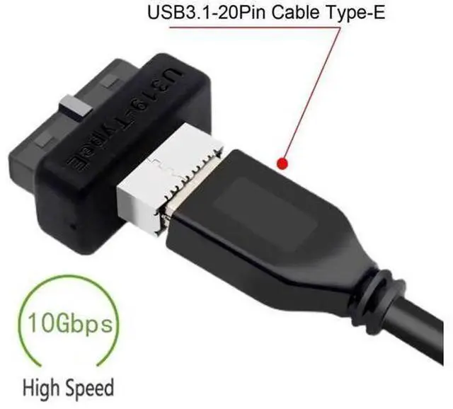 Alt view image 2 of 7 - Overmolded USB 3.0 19/20Pin Motherboard Header to USB 3.1 Type-E Front Panel Extension Adapter