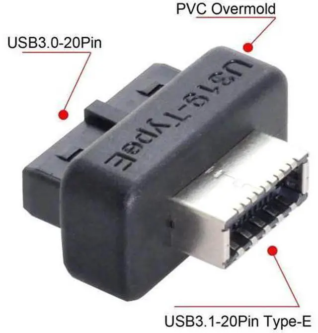 Alt view image 3 of 7 - Overmolded USB 3.0 19/20Pin Motherboard Header to USB 3.1 Type-E Front Panel Extension Adapter