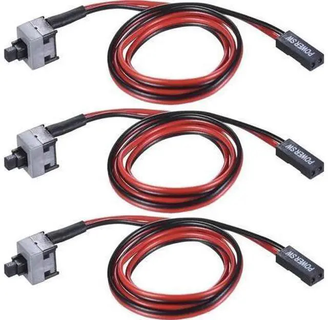 Main image of 3 Pack 2-Pin SW PC Power Switch Cable, ATX Desktop On/Off Push Button Wire, 50cm Length