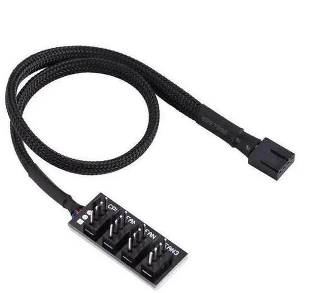 Main image of 1-to-4 PWM Fan Hub Splitter Cable, Sleeved Adapter for 3Pin & 4Pin PC CPU Chassis Cooling Fans