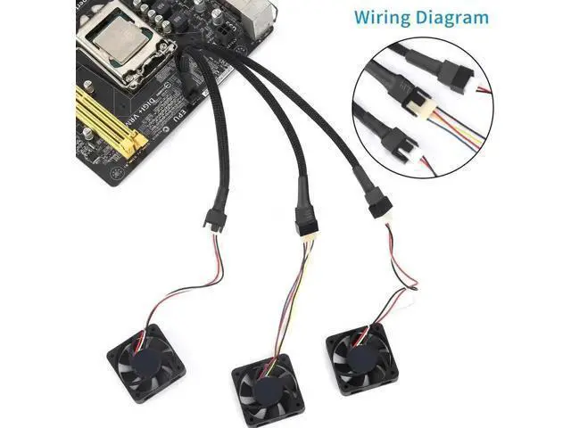 Alt view image 2 of 7 - 10 Inch 3 Pack 3-Way 4 Pin PWM Fan Splitter Cable, Black Extension Cord for 3/4 Pin PC Cooling Fans