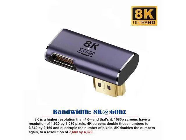 Alt view image 2 of 7 - Vertical Left Down 90 Degree Low Profile HDMI 2.1 Extension Adapter, HDMI Male to Female Connector Supports 8K@60Hz UHD HDTV