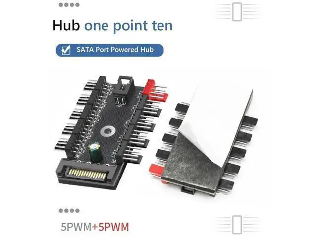Alt view image 2 of 4 - 1-to-10 Chassis Fan Splitter Hub, Supports 3Pin & 4Pin PWM Case/CPU Cooling Fans