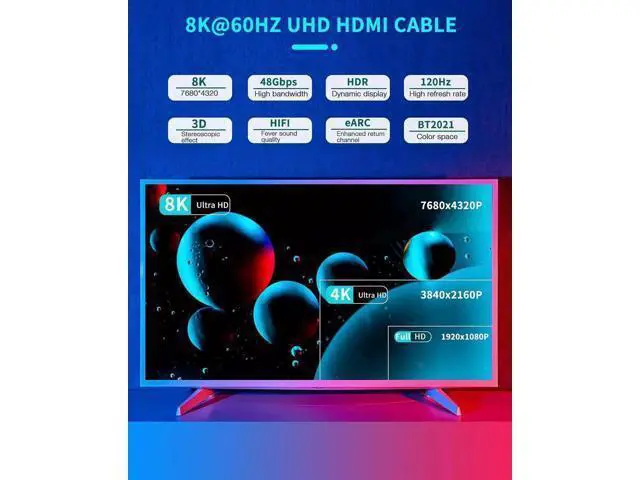 Alt view image 4 of 7 - 3.3FT Black Ultra High Speed HDMI Cable, 48Gbps Bandwidth Supports 8K@60Hz