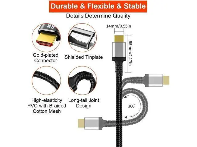 Alt view image 7 of 7 - 3.3FT Black Ultra High Speed HDMI Cable, 48Gbps Bandwidth Supports 8K@60Hz