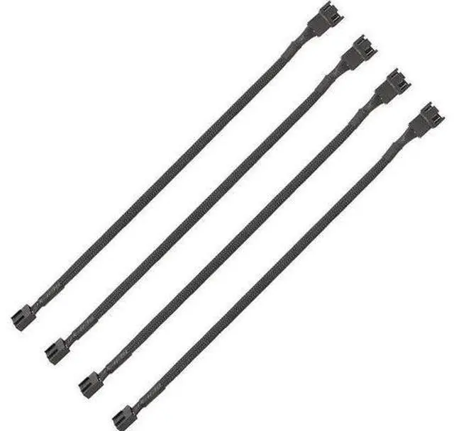 Main image of 4 Pack 10.5 Inch Black Nylon Braided PWM Fan Extension Cables, Compatible with 3-Pin & 4-Pin ATX PC Case Cooling Fans
