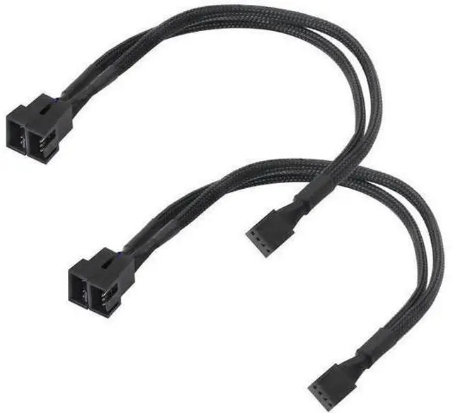 Main image of 2PCS Black Sleeved 4-Pin PWM 1 to 2 Fan Splitter Cable for PC Cooling Fans