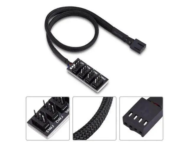 Alt view image 7 of 7 - 1-to-4 PWM Fan Hub Splitter Cable, Sleeved Adapter for 3Pin & 4Pin PC CPU Chassis Cooling Fans
