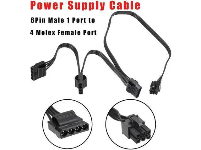 Alt view image 3 of 6 - 6Pin Male to 3 IDE 4Pin Female Power Splitter Cable, 1-to-3 Molex Port Multiplier