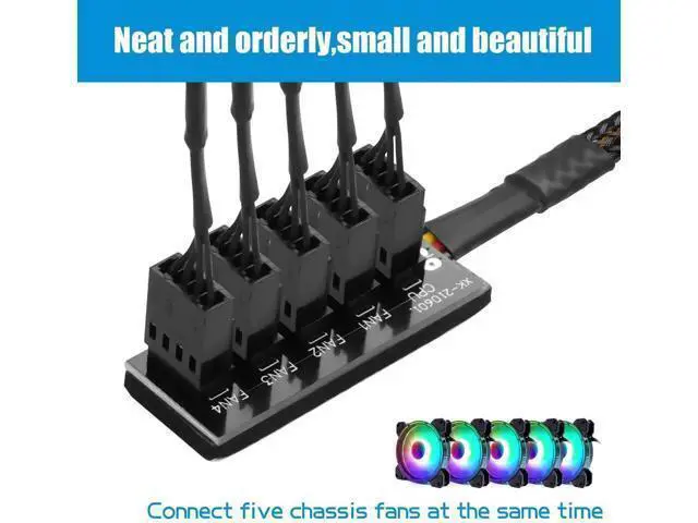 Alt view image 3 of 6 - 2 Pack 1 to 5 Way 4Pin PWM Fan Splitter Cable, Extension Cord for 3Pin/4Pin PC CPU & Case Cooling Fans