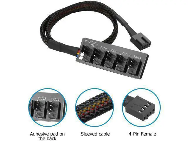 Alt view image 4 of 6 - 2 Pack 1 to 5 Way 4Pin PWM Fan Splitter Cable, Extension Cord for 3Pin/4Pin PC CPU & Case Cooling Fans