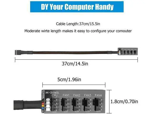 Alt view image 6 of 6 - 2 Pack 1 to 5 Way 4Pin PWM Fan Splitter Cable, Extension Cord for 3Pin/4Pin PC CPU & Case Cooling Fans