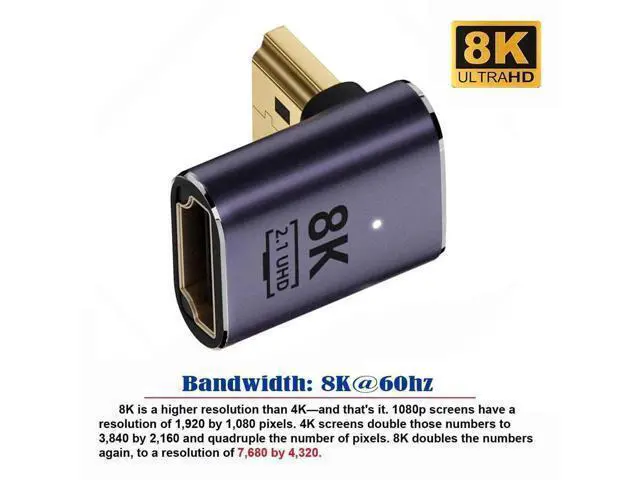 Alt view image 3 of 7 - Vertical Down 90° Low Profile HDMI 2.1 Extension Adapter, HDMI Male to Female Connector Supports 8K@60Hz UHD HDTV