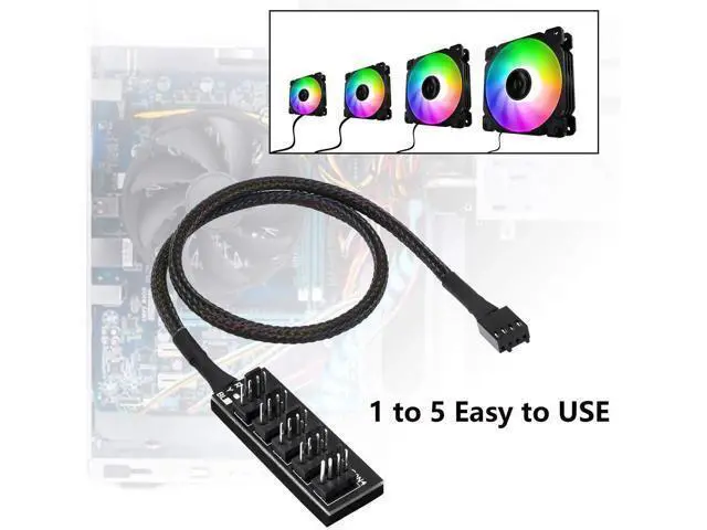 Alt view image 2 of 6 - 2-Pack 14.8 Inch 1-to-5 4-Pin PWM Fan Hub Splitter Cable for PC Cooling Fans