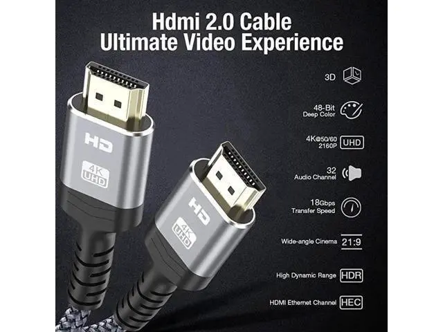 Alt view image 5 of 7 - 3.3FT/1M Nylon Braided HDMI 2.0 High Speed Cable, 18Gbps Supports 4K@60Hz HDR 2160P 1080P 3D HDCP2.2 ARC Ethernet for PS3 PS4 Monitor Projector