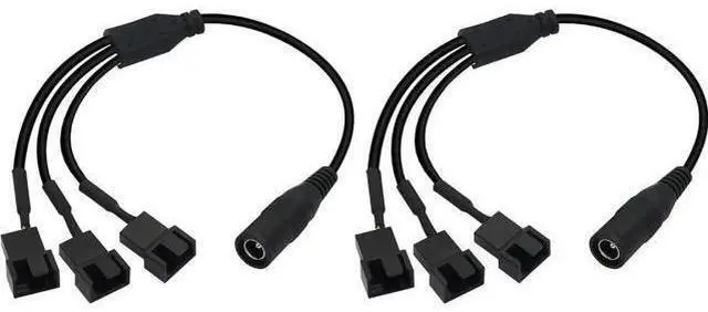 Main image of 35cm DC 5.5x2.1mm Plug to 3-Port Fan Splitter Cable, DC 5.5*2.1 Male to Triple 3Pin/4Pin PC Case Fan Power Adapter Cord