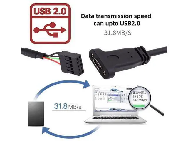 Alt view image 4 of 6 - 17cm USB 2.0 9/10Pin Front Panel Header Male to USB-C Female Extension Cable with 12cm PCIe Slot Bracket
