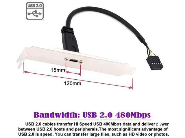 Alt view image 2 of 6 - 17cm USB 2.0 9/10Pin Front Panel Header Male to USB-C Female Extension Cable with 12cm PCIe Slot Bracket