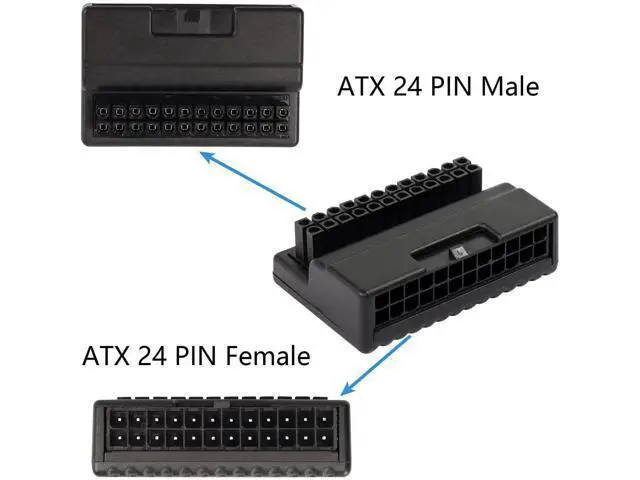 Alt view image 3 of 7 - 90 Degree Right Angle ATX 24Pin Adapter Board, ATX 24Pin Male to Female Pass-Through Connector for Desktop Motherboard PSU Wiring