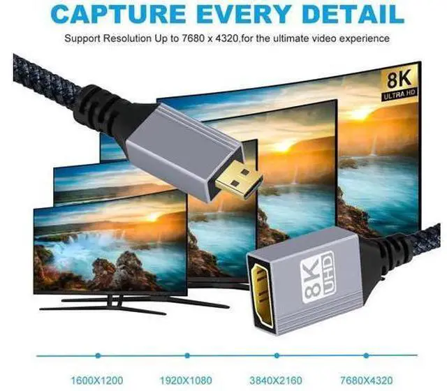 Alt view image 4 of 7 - 17CM Micro HDMI Type-D 2.1 Male to HDMI Female Extension Cable, 8K UHD Cord for DV Camera Laptop Portable Monitor
