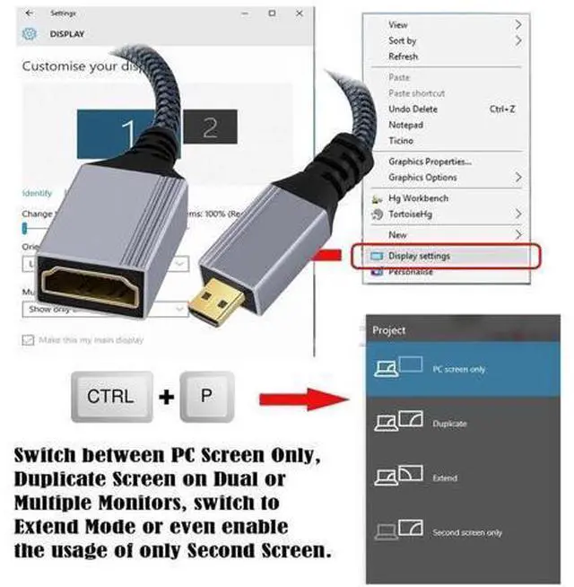 Alt view image 6 of 7 - 17CM Micro HDMI Type-D 2.1 Male to HDMI Female Extension Cable, 8K UHD Cord for DV Camera Laptop Portable Monitor