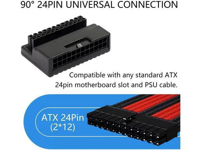 Alt view image 5 of 7 - 90 Degree Right Angle ATX 24Pin Adapter Board, ATX 24Pin Male to Female Pass-Through Connector for Desktop Motherboard PSU Wiring