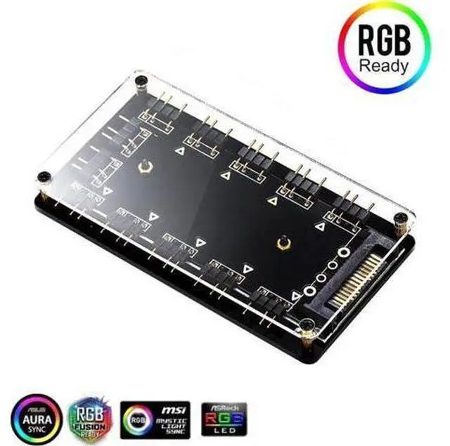 Main image of 5V 3Pin ARGB 11-Port Hub with Magnetic Base & PMMA Shell, SATA Powered RGB Splitter with 1.64FT Extension Cable for LED Strips, Fans & Coolers