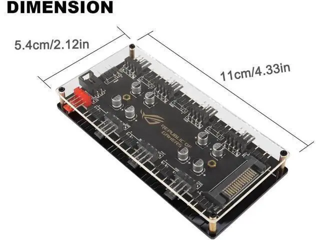 Alt view image 2 of 5 - 2-in-1 8-Port PWM Fan & 5V 3Pin ARGB Hub, SATA Powered PCB Splitter with PMMA Case