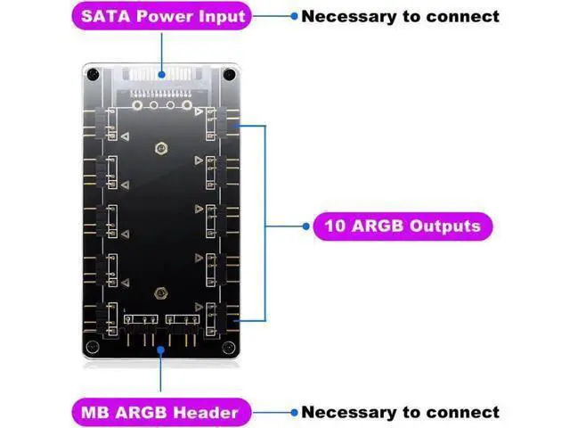 Alt view image 3 of 7 - 5V 3Pin ARGB 11-Port Hub with Magnetic Base & PMMA Shell, SATA Powered RGB Splitter with 1.64FT Extension Cable for LED Strips, Fans & Coolers