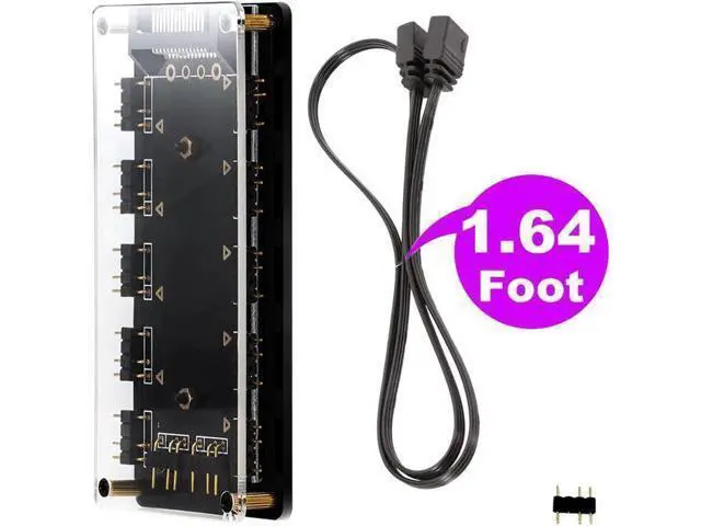 Alt view image 5 of 7 - 5V 3Pin ARGB 11-Port Hub with Magnetic Base & PMMA Shell, SATA Powered RGB Splitter with 1.64FT Extension Cable for LED Strips, Fans & Coolers
