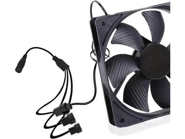 Alt view image 7 of 7 - 35cm DC 5.5x2.1mm Plug to 3-Port Fan Splitter Cable, DC 5.5*2.1 Male to Triple 3Pin/4Pin PC Case Fan Power Adapter Cord