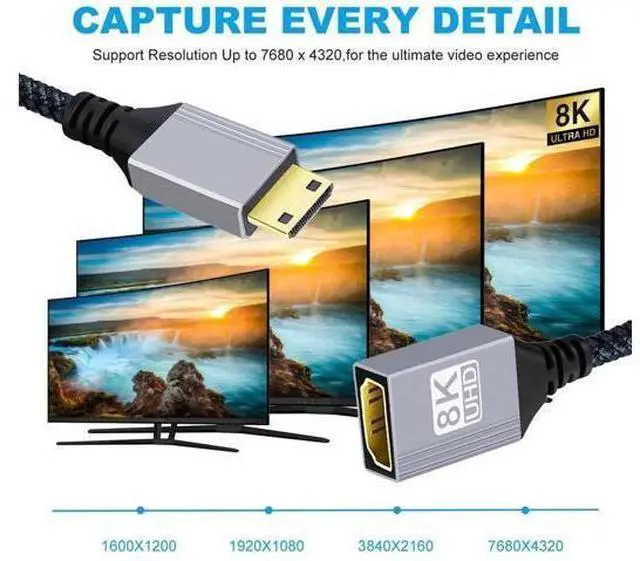Alt view image 2 of 7 - 17CM Type-C Mini HDMI 2.1 Male to HDMI Female Extension Cable, Supports 8K UHD for DV Camera Laptop Portable Monitor